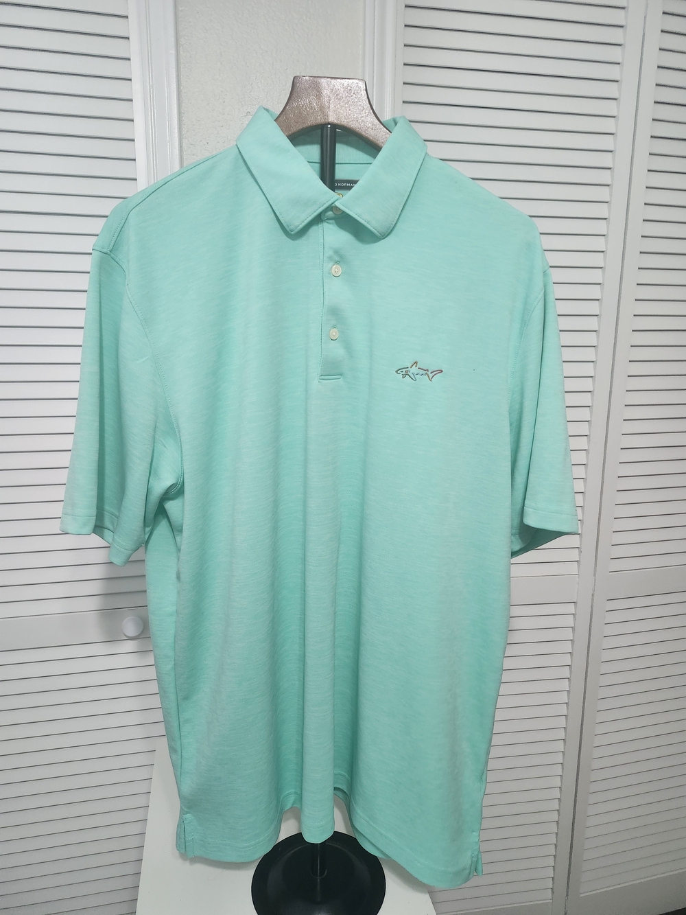 Greg Norman Collection Mint Green Polo with Shark Emblem